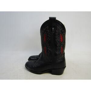 A JAMA PRODUCT Youth Size 11 Black Red Leather Cowboy Western Roper Boots
